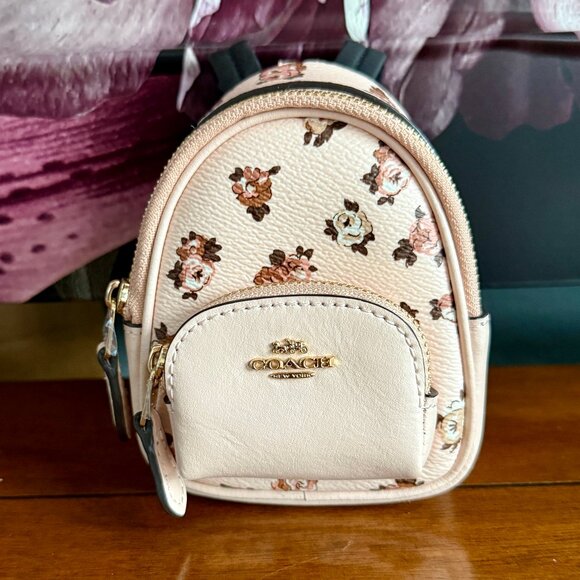 NEW COACH Mini Court Backpack Bag Charm With Rosette Print NWT - Picture 2 of 9